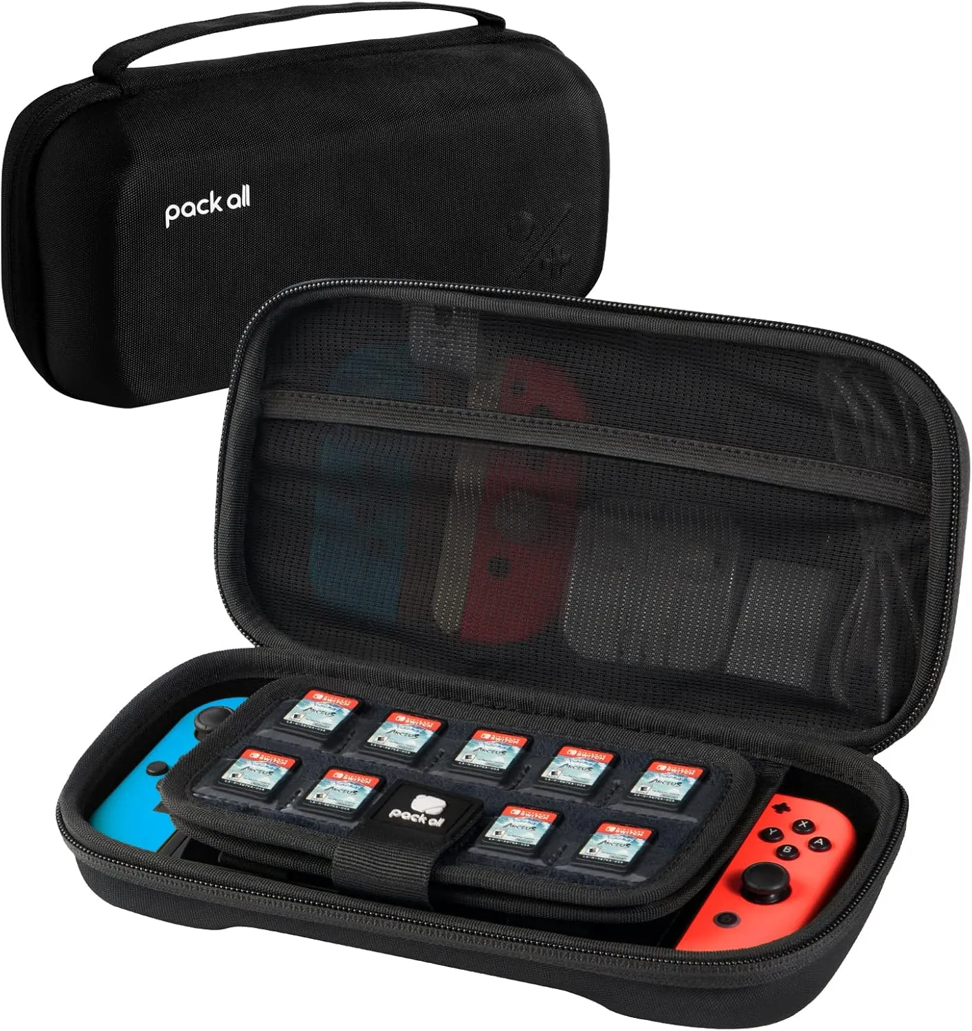 pack all Hard Shell Carrying Case for Nintendo Switch & OLED Model, Large Capacity Switch Travel Case for Console & Accessories, 19 Game Card Slots (Black)