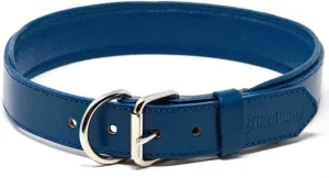 Padded Dog Collar - Best Full Grain Heavy Duty Genuine Leather Collar - Blue - Extra Large