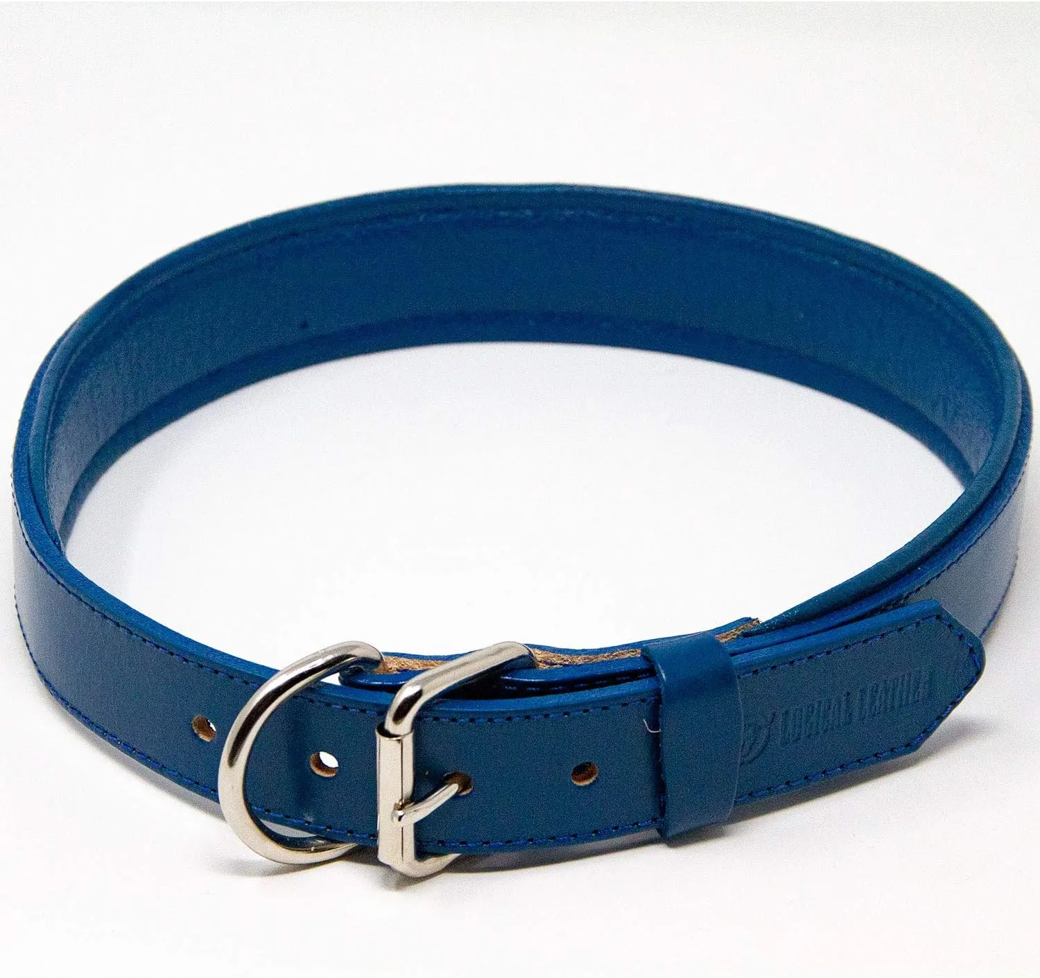 Padded Dog Collar - Best Full Grain Heavy Duty Genuine Leather Collar - Blue - Extra Large