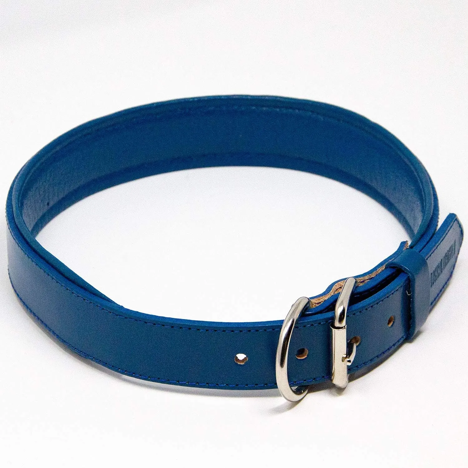 Padded Dog Collar - Best Full Grain Heavy Duty Genuine Leather Collar - Blue - Extra Large