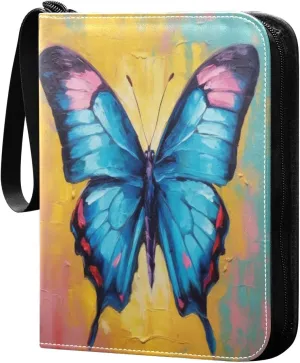 Painting Butterfly Card Binder with Double Sided PU Leather Holder Albums Book with 400 Pockets for Collectible Trading Card Games Card