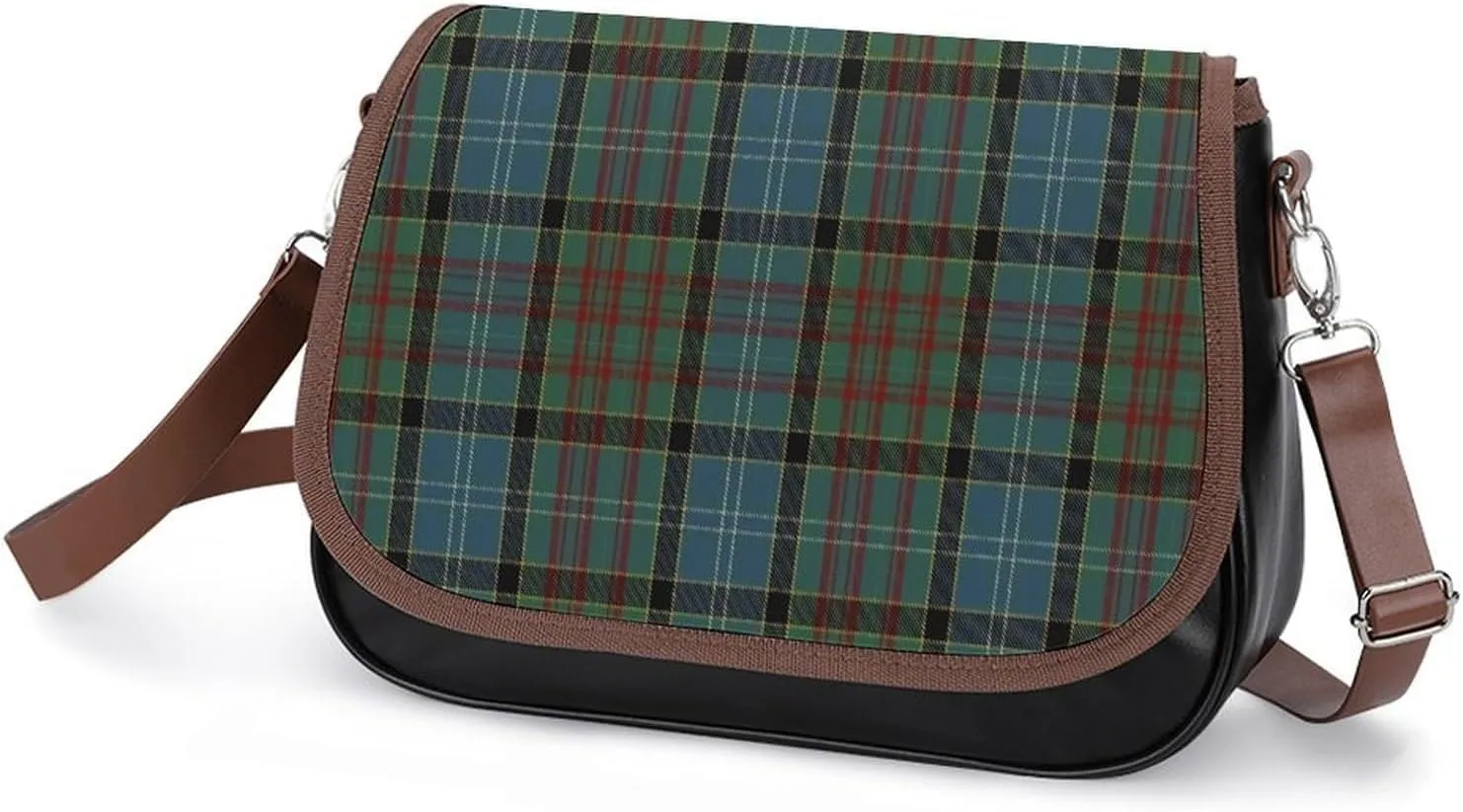 Paisley District Tartan Leather Decorative Crossbody Strap Backpack, Large Capacity Shoulder Bag