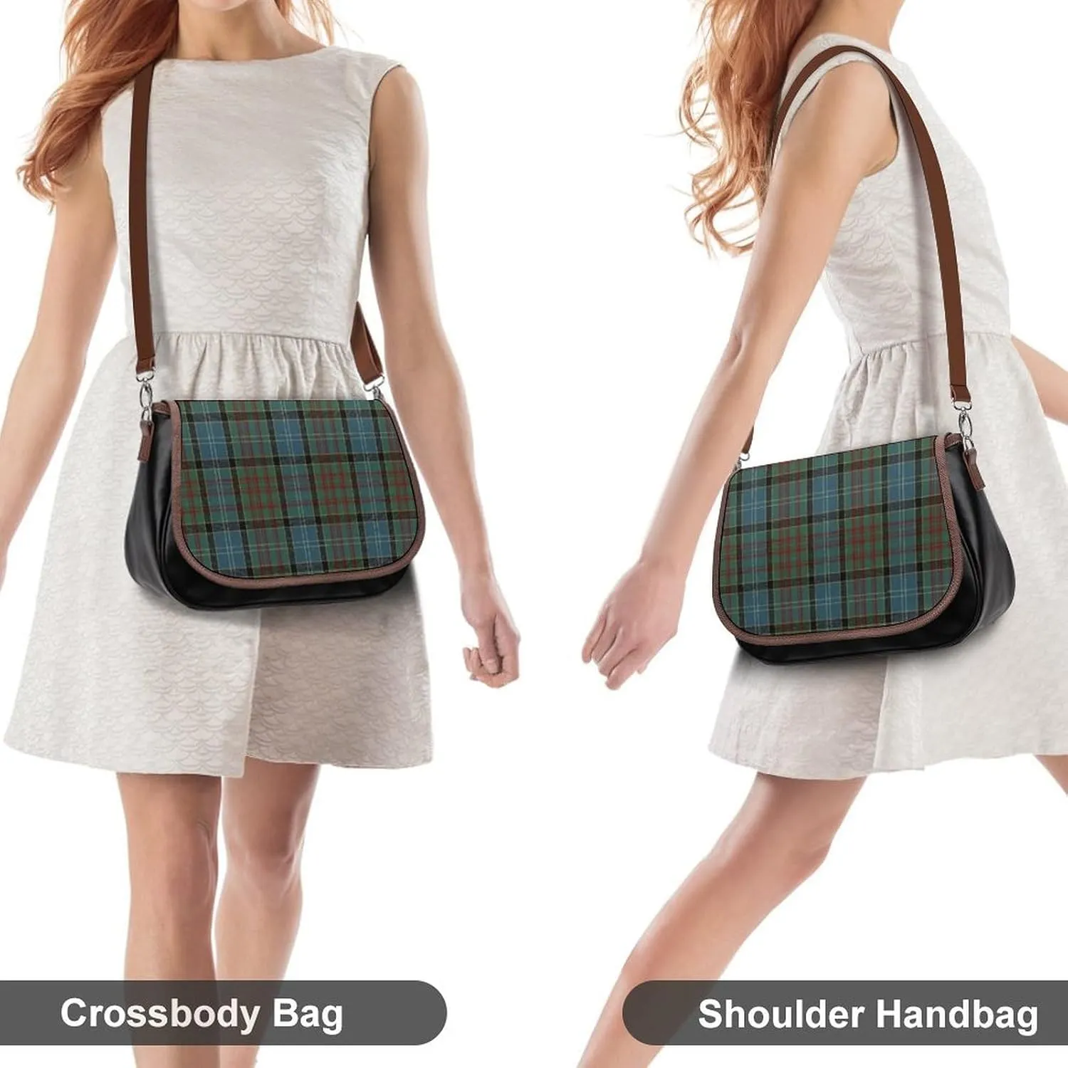 Paisley District Tartan Leather Decorative Crossbody Strap Backpack, Large Capacity Shoulder Bag