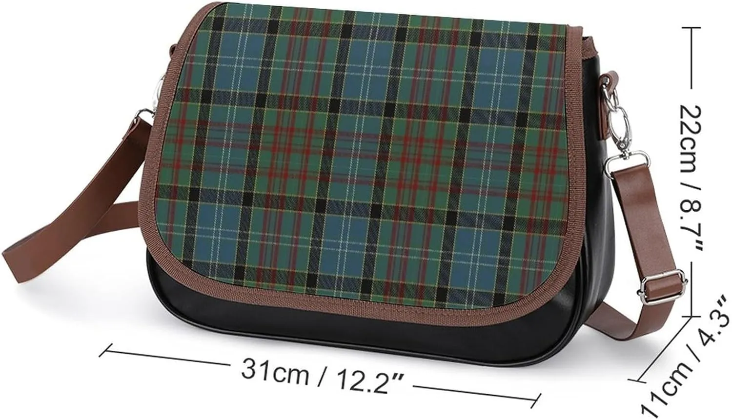Paisley District Tartan Leather Decorative Crossbody Strap Backpack, Large Capacity Shoulder Bag