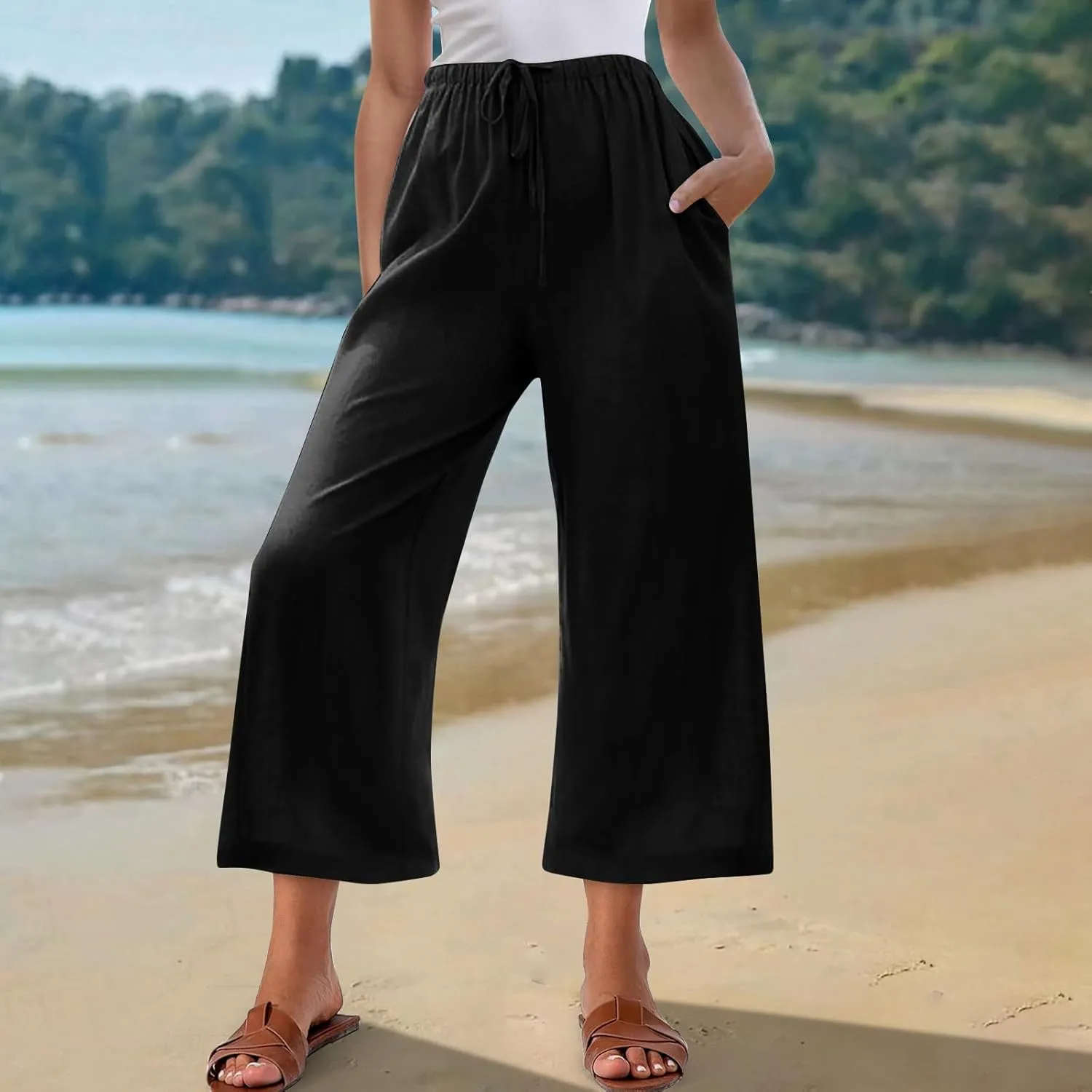 Palazzo Pants for Women Casual Comfortable Fit High Waist Casual Daily Outing Pants Petite Tea Party Classic Trousers