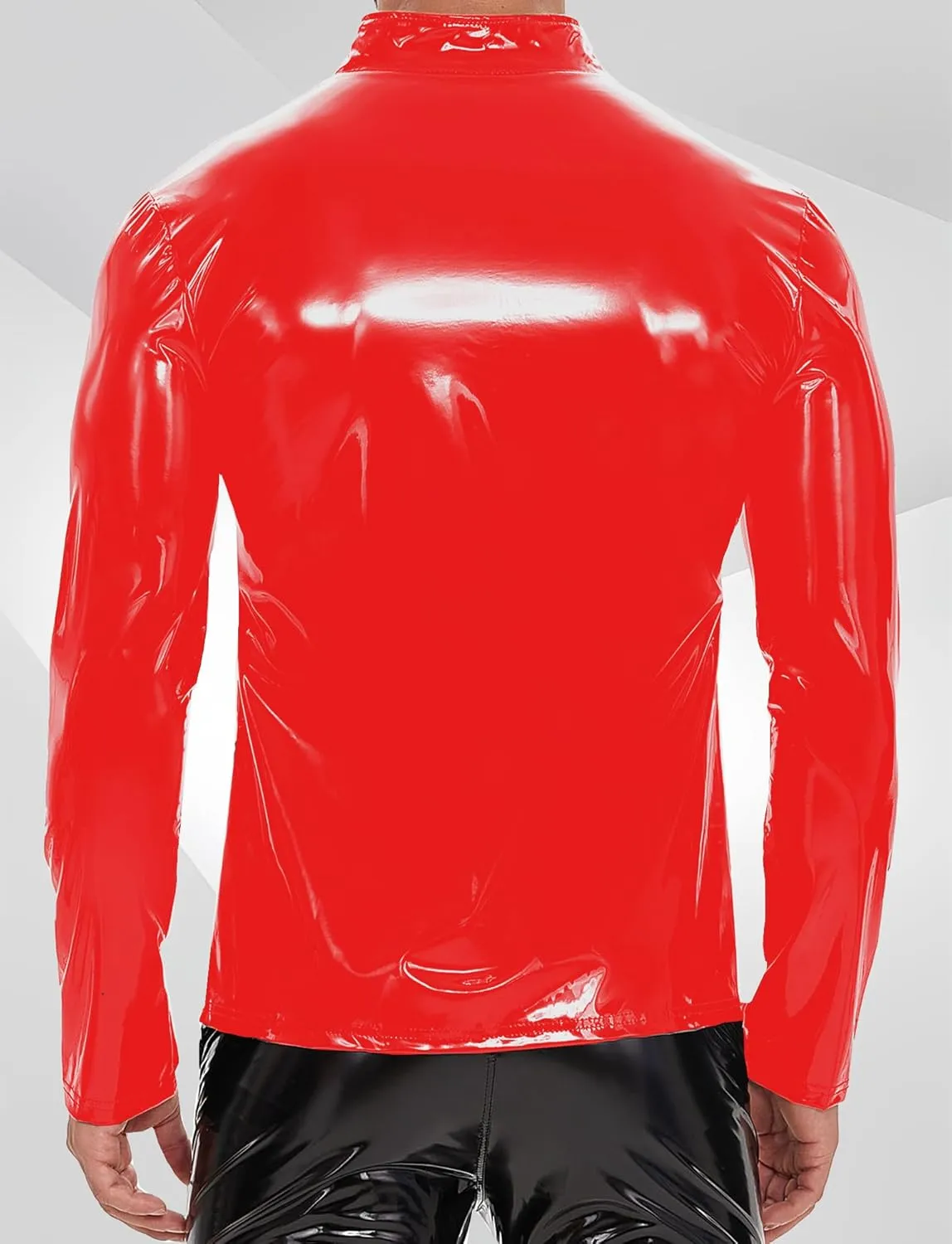 Panegy Men's Liquid Shiny Leather Shirt Jacket Slim Fit Wetlook Party Nightout Club 70s/80s Disco Blouse Tshirt