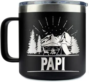 Papi Camping Tumbler 14 Oz Coffee Mug - Papi Tumbler - Papi Camping Gifts - Fathers Day Gift - Papi Mug - Birthday Gift Ideas For Papi - Gifts For Campers Outdoors, 16oz, Transparent