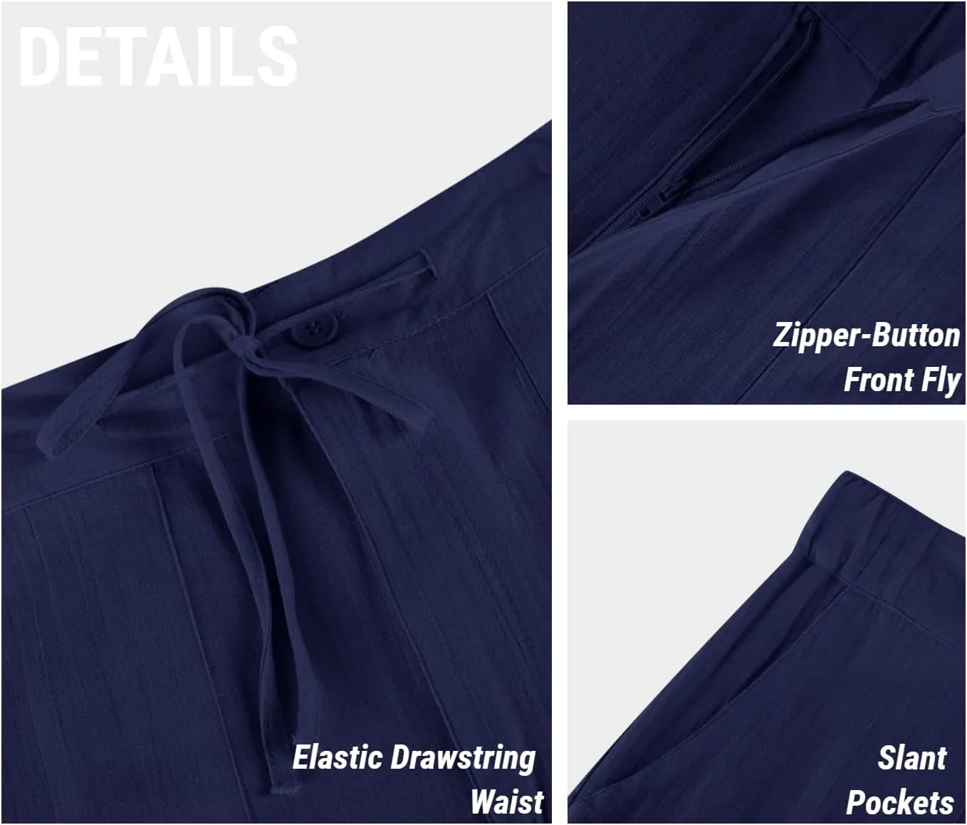 PASLTER Mens Casual Linen Pants Loose Fit Elastic Drawstring Waist Straight-Legs Summer Yoga Beach Long Pants