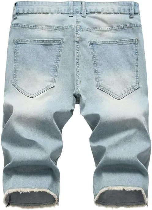 PASOK Men's Casual Denim Shorts Distressed Stretchy Jeans Shorts Ripped Short Pants
