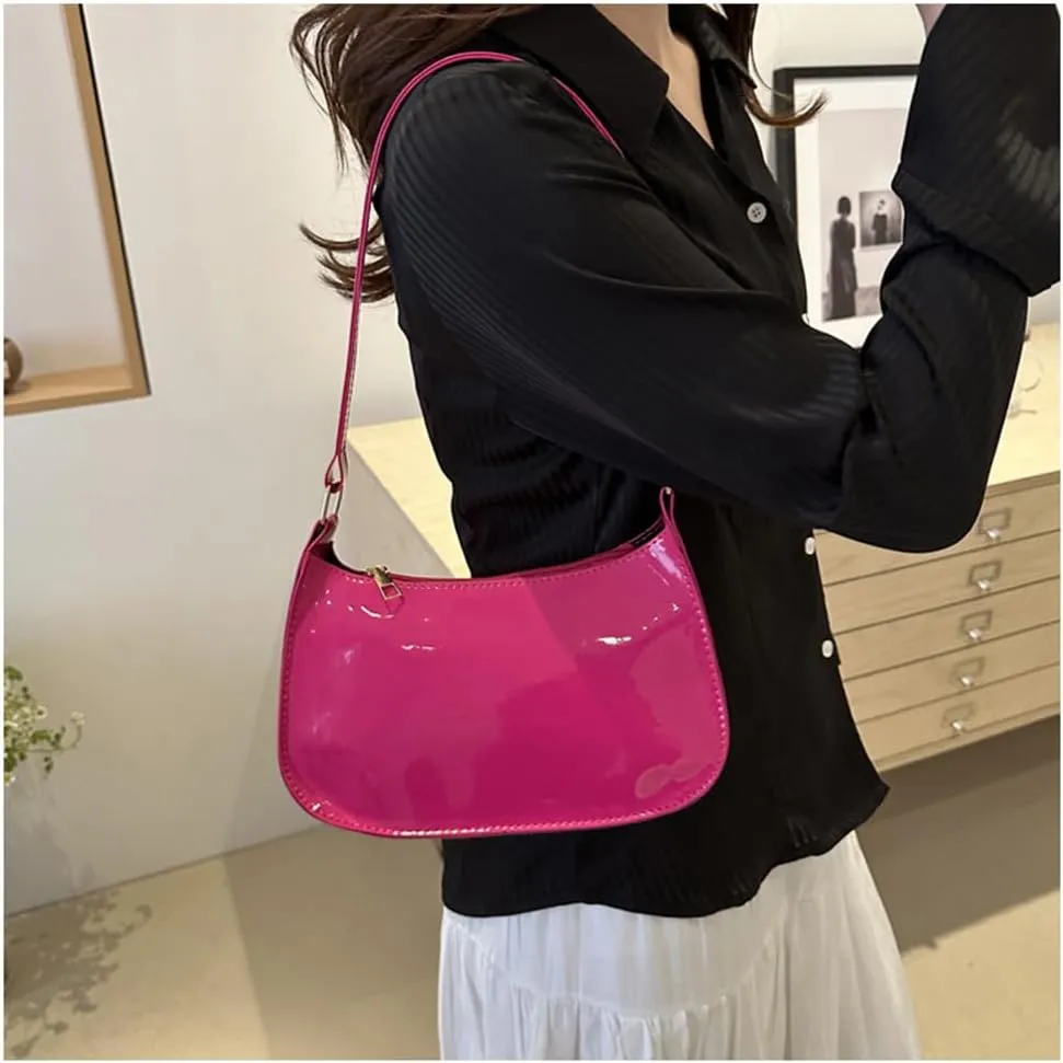 Patent Leather Clutch Purse Shiny Evening Handbags for Women Armpit Shoulder Bag MINI Hobos