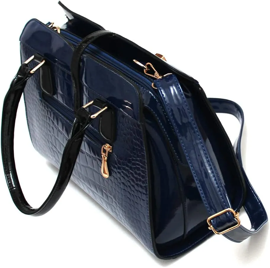 Patent Leather Handbags for Women Crocodile Print Shoulder Bag Top Handle Crossbody Bag Zipper Closure Tote Bag Purse