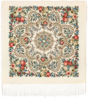 Pavlovo Posad Russian Shawl 100% Wool 89x89 cm 35x35 inches Pashmina Scarf Wrap Silk Tassels 1874-0