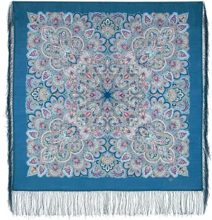 Pavlovo Posad Russian Shawl 100% Wool 89x89 cm 35x35 inches Pashmina Scarf Wrap Silk Tassels 1893-12