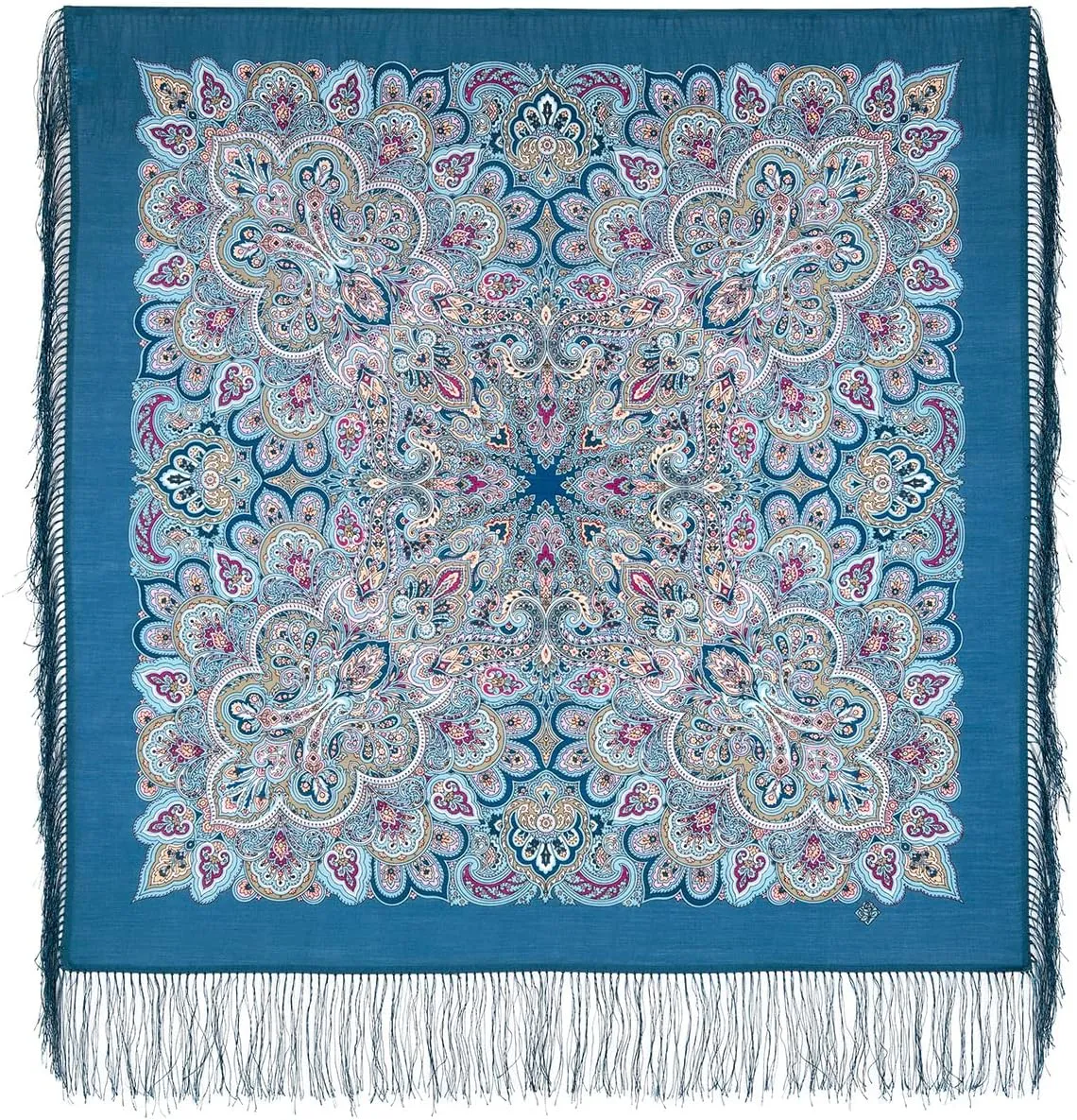 Pavlovo Posad Russian Shawl 100% Wool 89x89 cm 35x35 inches Pashmina Scarf Wrap Silk Tassels 1893-12
