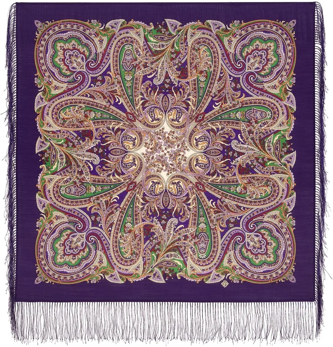 Pavlovo Posad Russian Shawl 100% Wool 89x89 cm 35x35 inches Pashmina Scarf Wrap Silk Tassels 1929-15