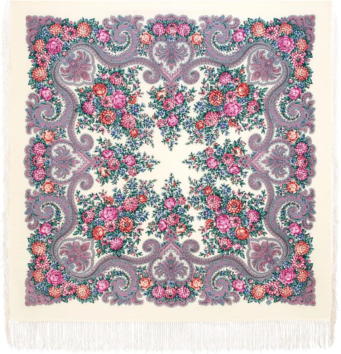 Pavlovo Posad Shawl Women's scarves 100% Pure Natural Merino Wool scarf Russian Wrap 125x125 cm 49x49 inches Pashmina Scarf Wrap Silk Tassels 2036-3
