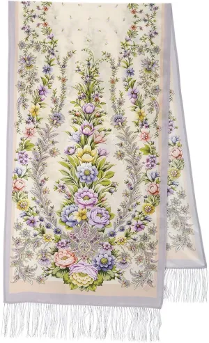 Pavlovo Posad Silk scarf (crepe de chine), "Time of Hope", type 3, 50x190 cm, 1645-3
