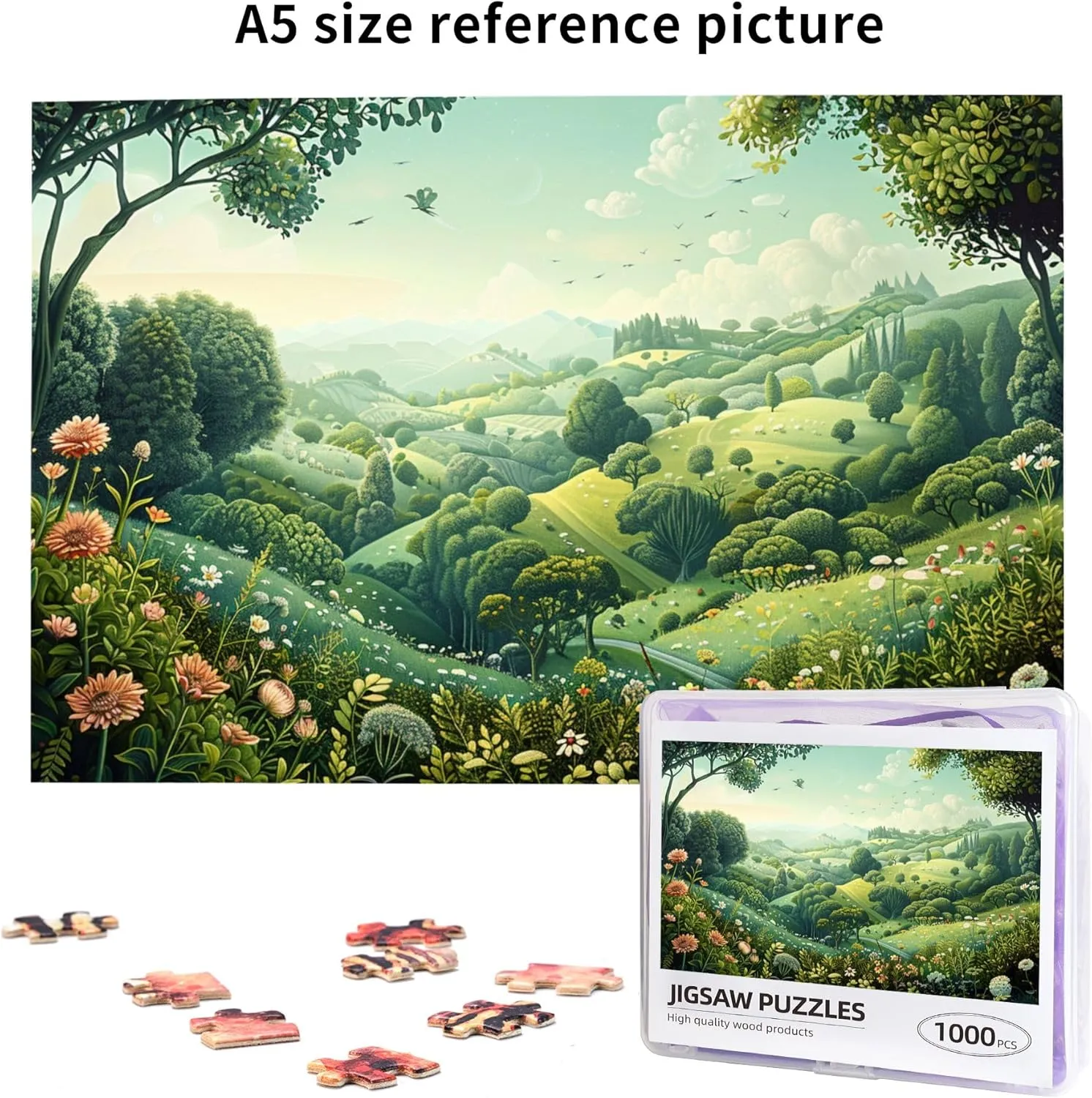 Peaceful Grassland 1000 Pieces of Adult Wooden Puzzle - Artistic Challenge,Perfect for Display & Fun,Piece Fit Together Perfectly,Enjoy The Solving Process，Gifts Fro Friends and Family
