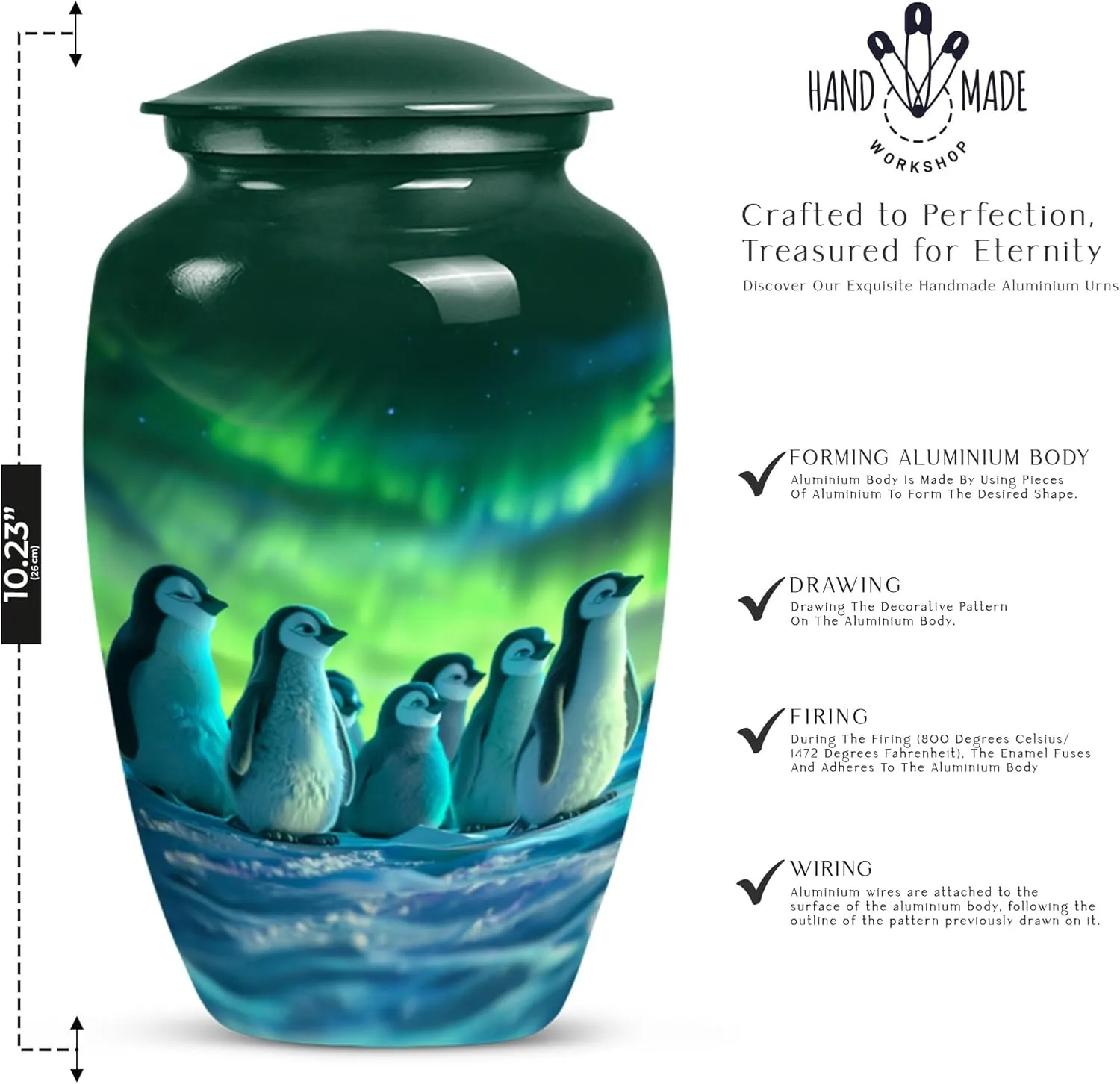 Penguin Paradise - Human Remain Urns - Funeral Urn Ashes - Combo Of 1 Large Urn With Velvet Bag And 4 Small - Metal Urn - Decorative Urns For Ashes - Memorial Urns - Urn For Cremation Ashes