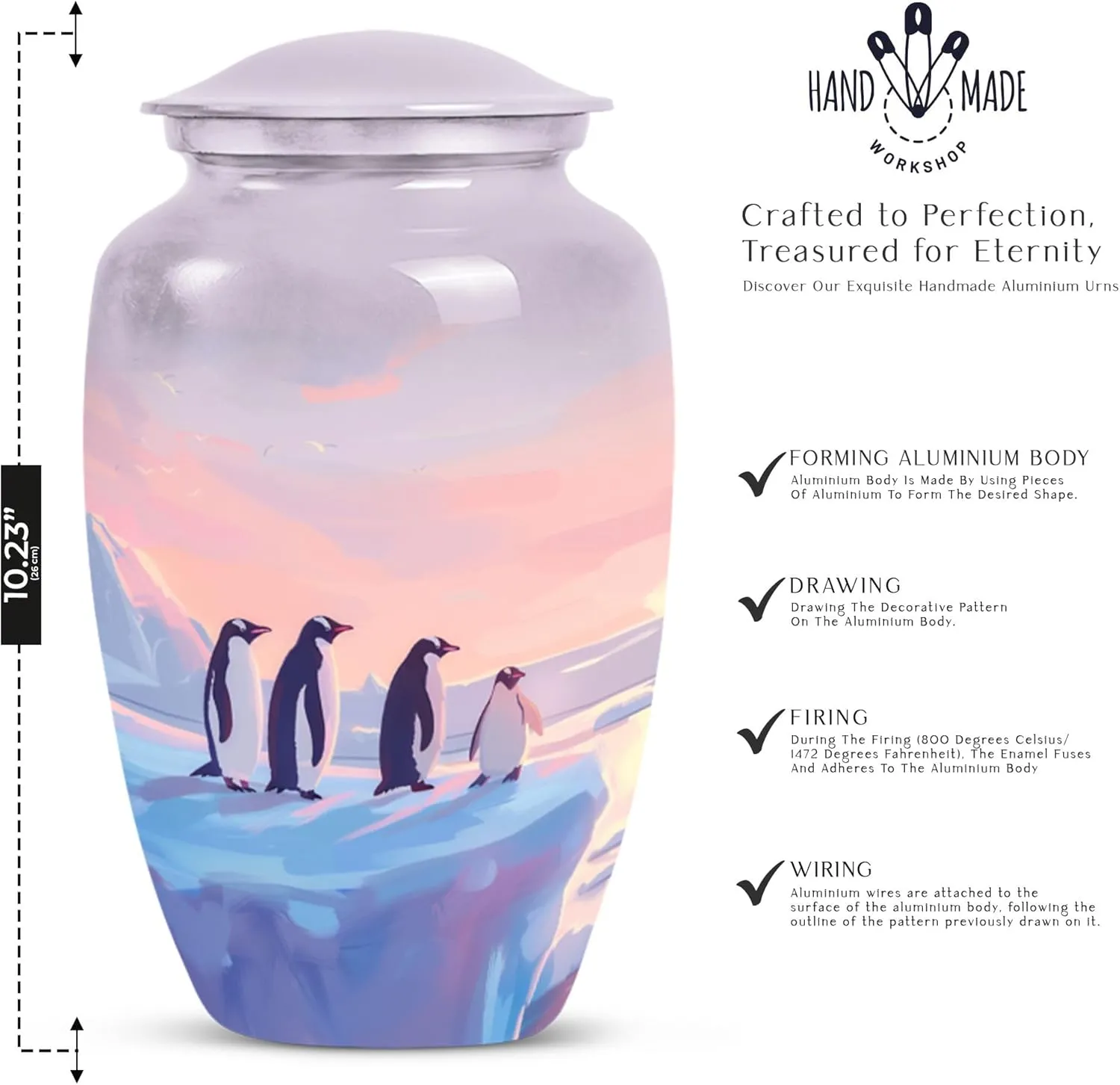Penguin Twilight - Cremation Urns for Men - Adult Urns for Human Ashes - Combo of 1 Large Urn with Velvet Bag and 4 Small - Decorative Urns - Metal Urn - Unique Urn - Burial Urns for Ashes