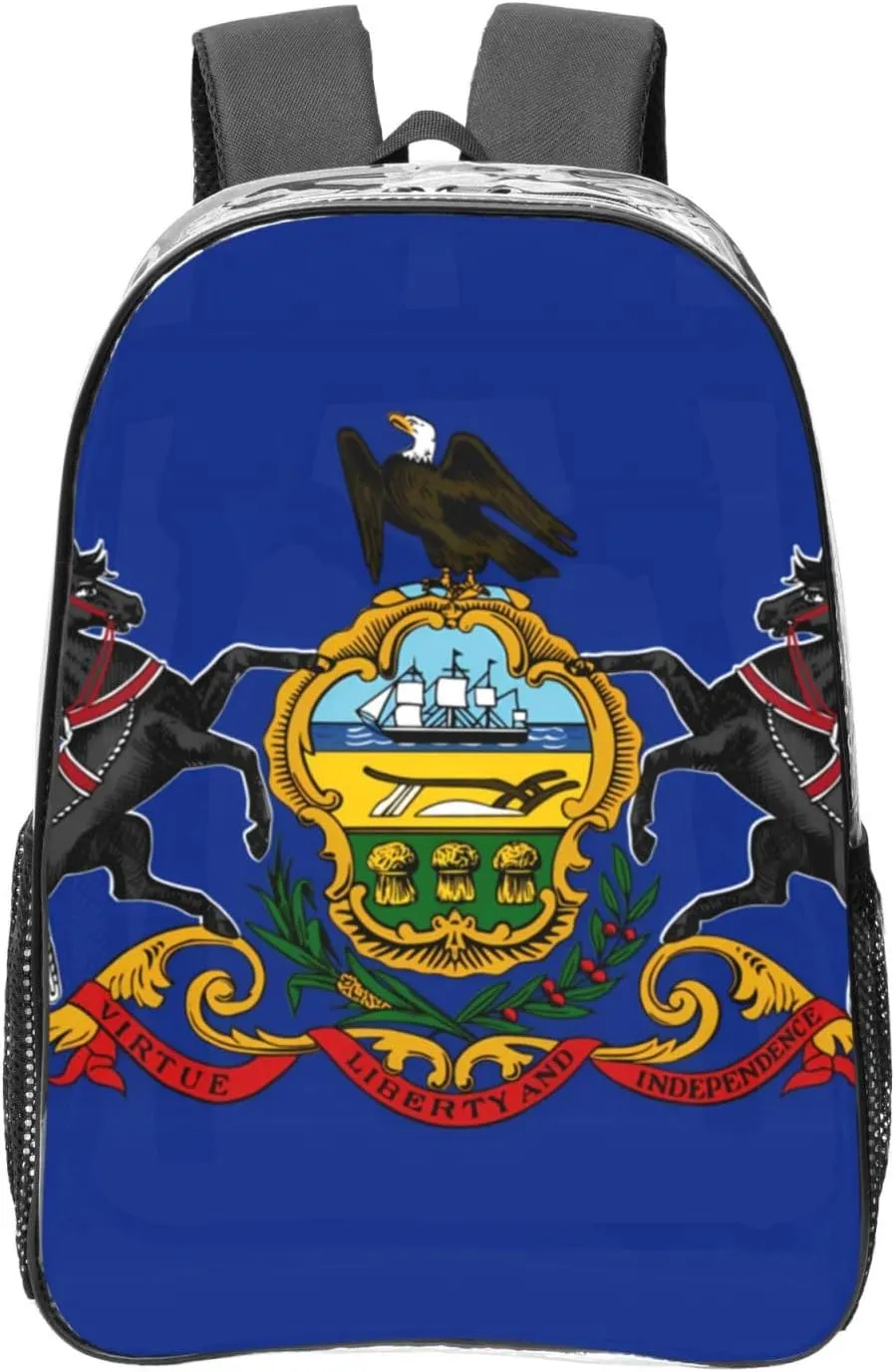 Pennsylvania State Flag Transparent Backpack-16-Inch Pvc Clear Backpack With Side Pockets,Black