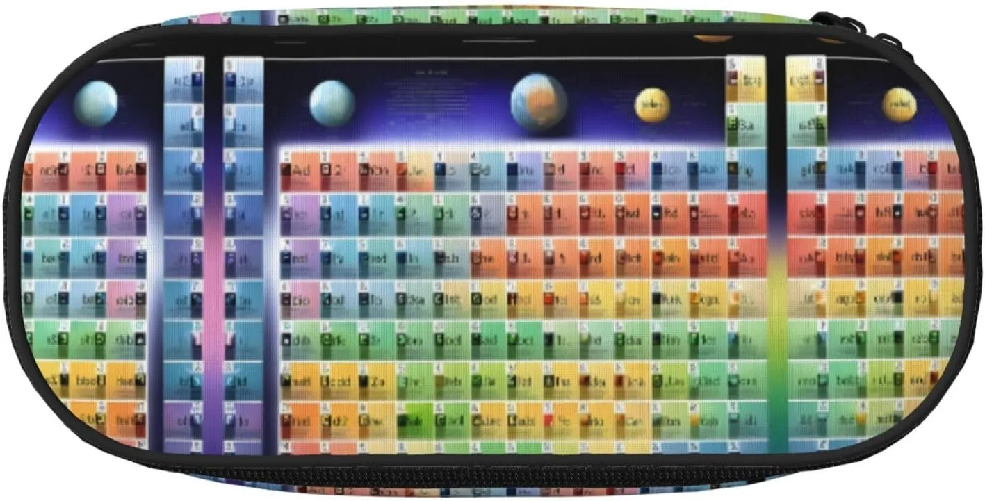 Periodic table of elements print Large Capacity Pencil Case Black Color,Pen Bags Pencil Pouch Organizer for Office College