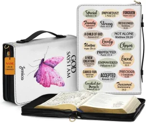 Personalized Bible Covers With Custom Name - Butterfly Bible Organizer Case - Leather Bible Book Bag With Handle - Christian Gifts For Women & Men - Bible Holder, Bible Carrying Case Extra Large Size