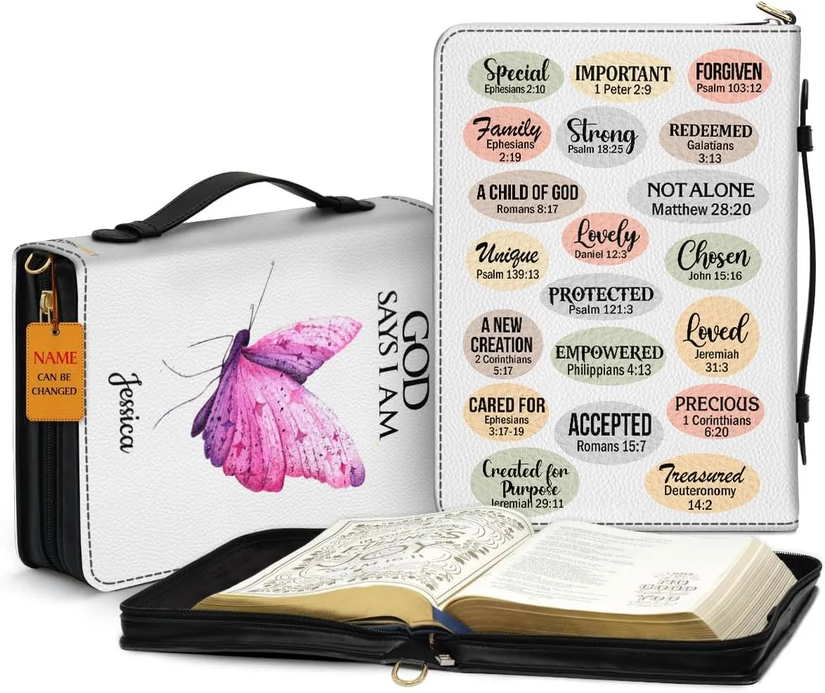 Personalized Bible Covers With Custom Name - Butterfly Bible Organizer Case - Leather Bible Book Bag With Handle - Christian Gifts For Women & Men - Bible Holder, Bible Carrying Case Extra Large Size