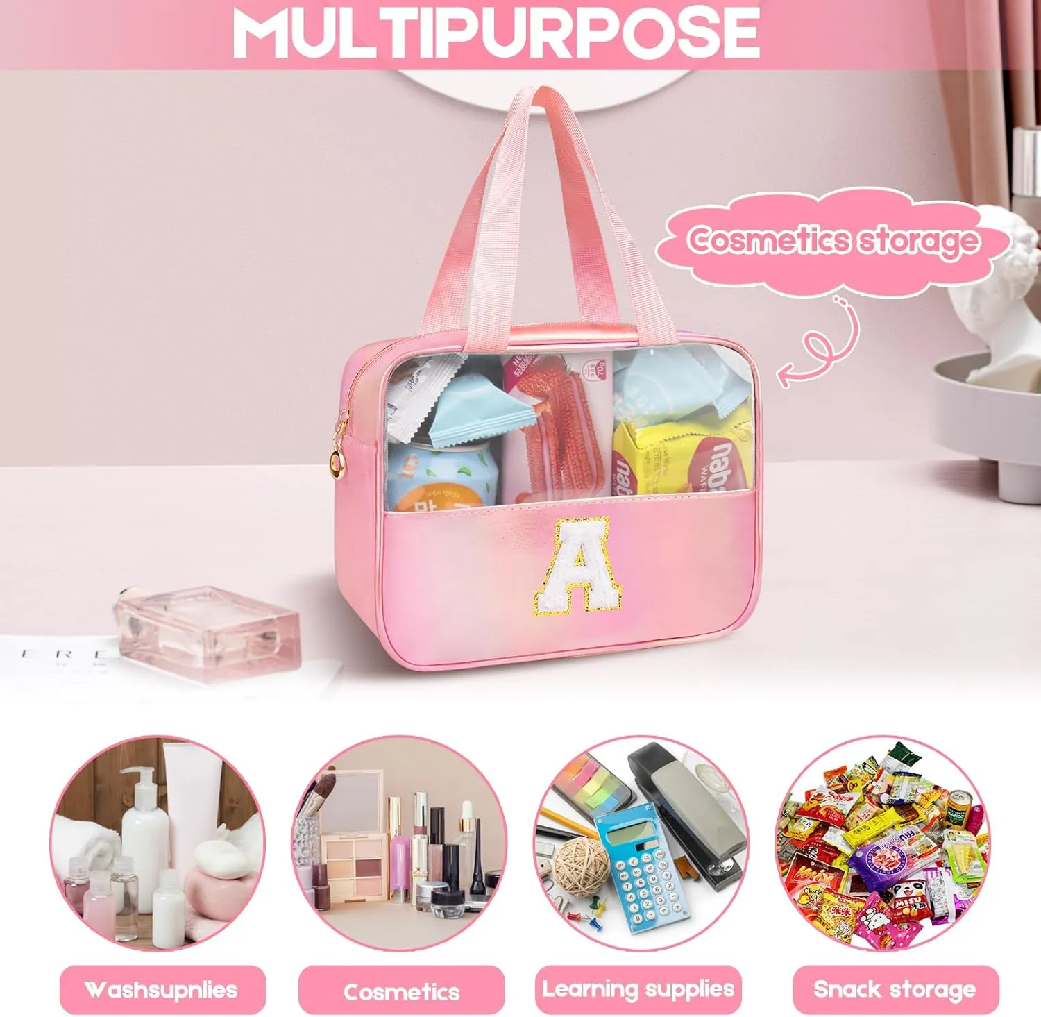 Personalized Initial Clear Makeup Bag Blue Cosmetic Bag Set Large Travel Toiletry Bag, Cute Clear Make Up Bags Organizer Bag for Girlfriend Teacher Gifts Teen Girl Gifts Trendy Stuff S (Blue）