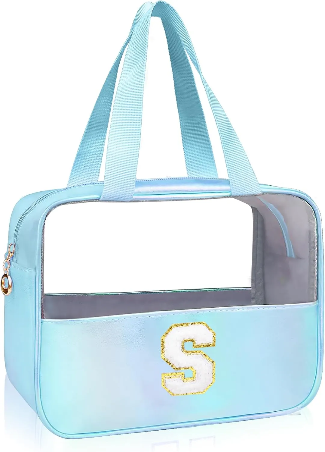 Personalized Initial Clear Makeup Bag Blue Cosmetic Bag Set Large Travel Toiletry Bag, Cute Clear Make Up Bags Organizer Bag for Girlfriend Teacher Gifts Teen Girl Gifts Trendy Stuff S (Blue）