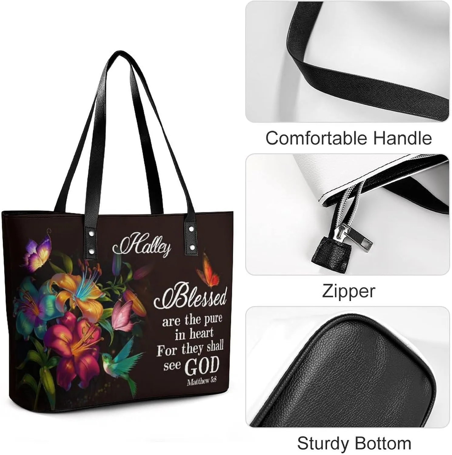 Personalized Leather Single Shoulder Bag Custom Name Handbag Inspirational Bags Gift For Women Christian Birthday