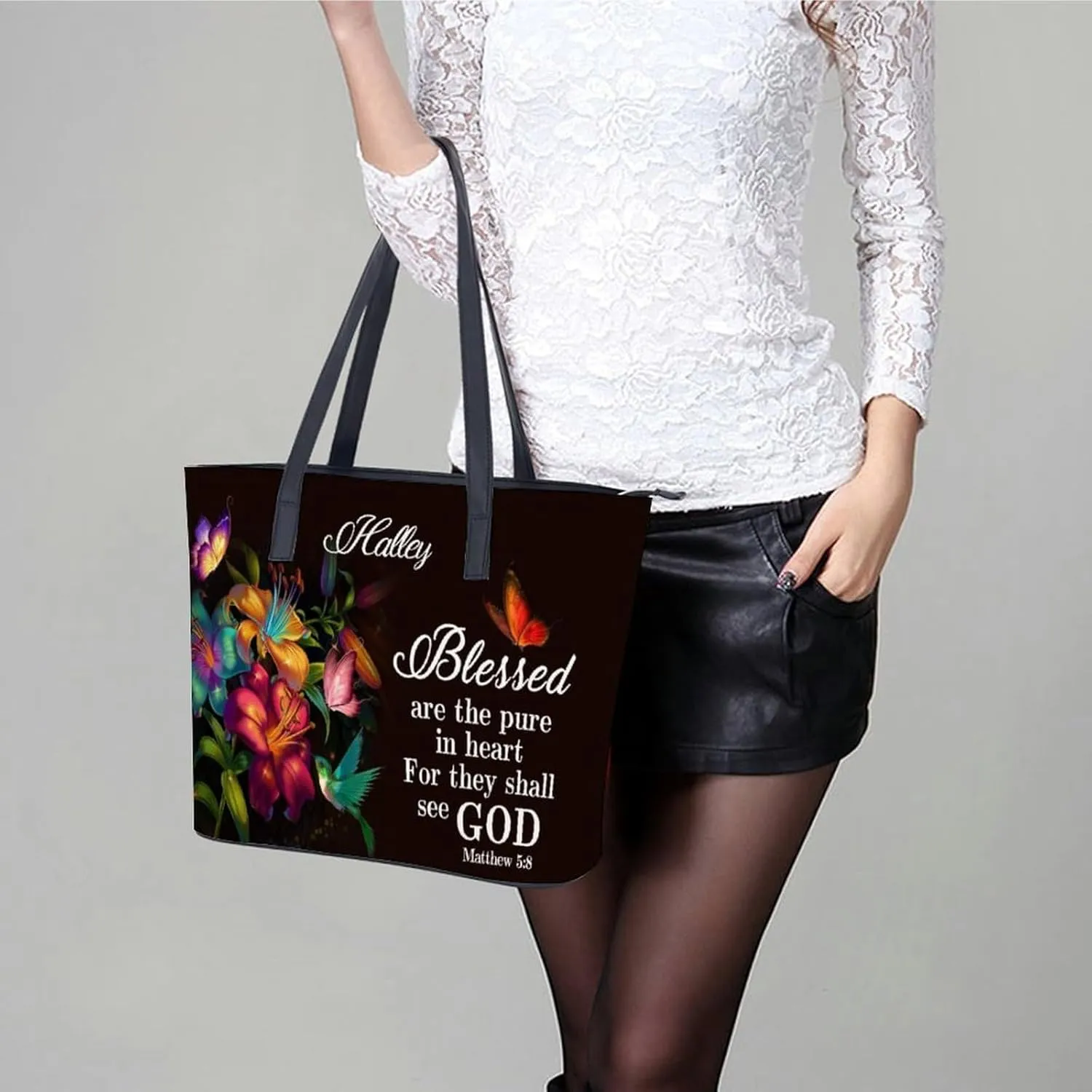 Personalized Leather Single Shoulder Bag Custom Name Handbag Inspirational Bags Gift For Women Christian Birthday