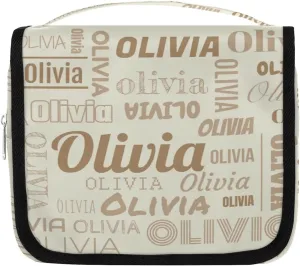 Personalized Name Travel Makeup Bag with Hanging Hook Custom Toiletry Bag Travel Cosmetics Case Waterproof for Women Men Accessories, Beige