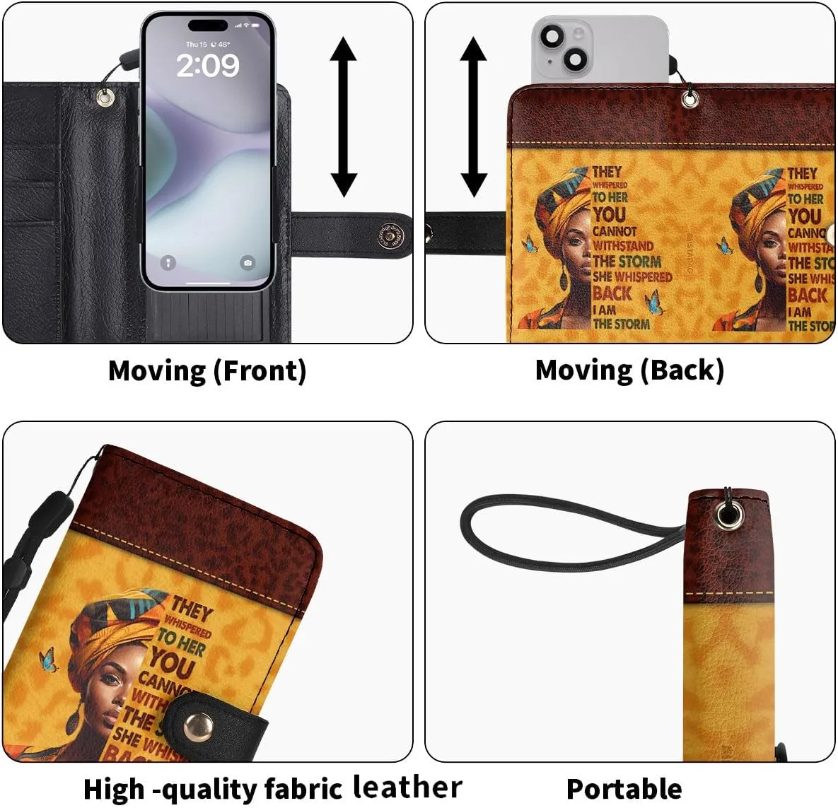 Personalized Phone Case Wallet Case with Card Holder, Sista Bag for Woman, for Mom, Grandma, Bestie Gifts for Women (I Am The Storm)