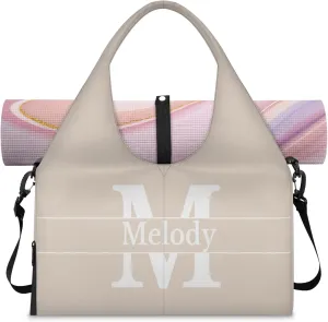 Personalized Yoga Mat Bag with Name Shoe Compartment, Solid Color Initial Letter Travel Tote Sport Gym Duffel Bag