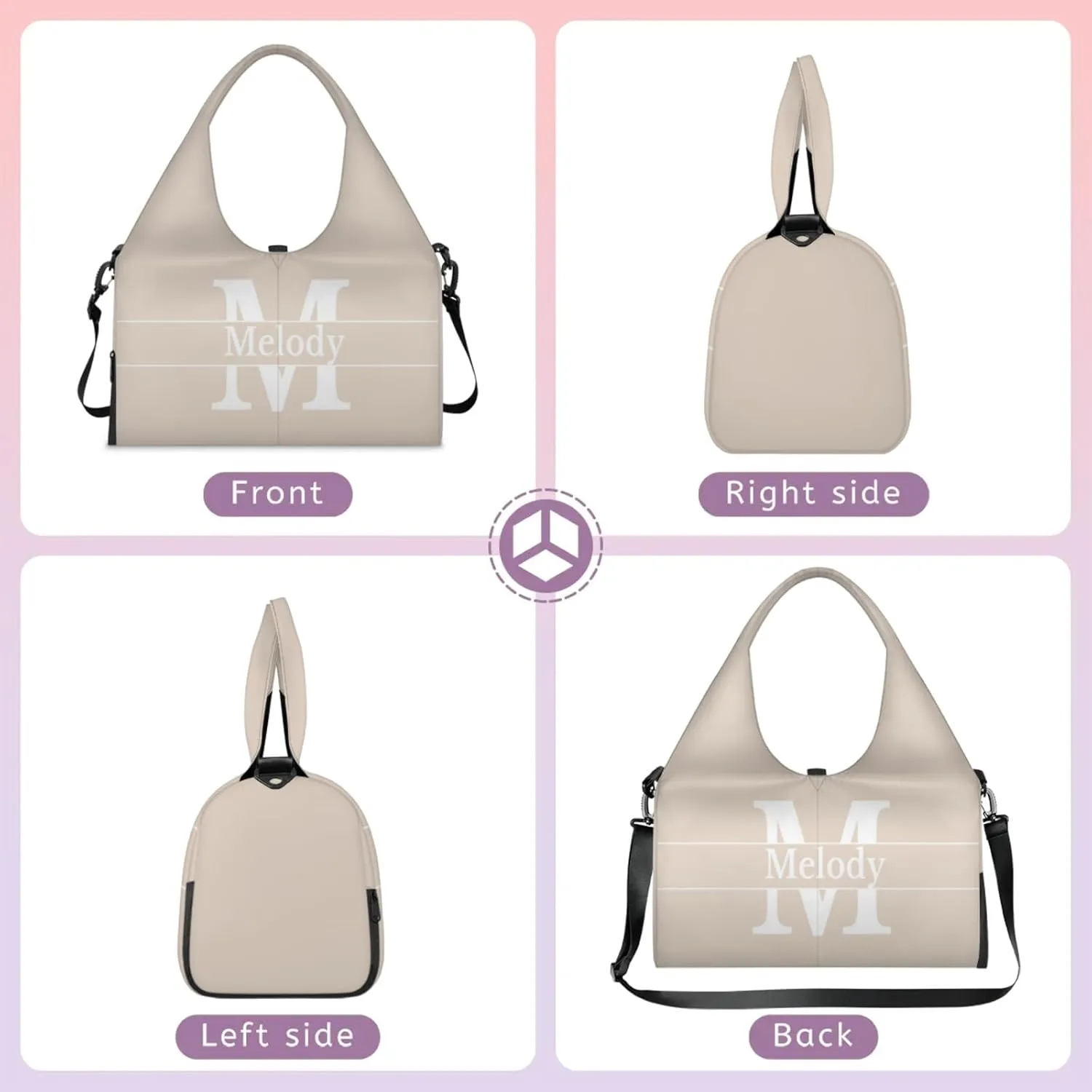 Personalized Yoga Mat Bag with Name Shoe Compartment, Solid Color Initial Letter Travel Tote Sport Gym Duffel Bag