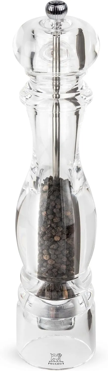 Peugeot - Nancy Manual Pepper Mill - Transparent Adjustable Grinder - Acrylic, Clear, 12 inches