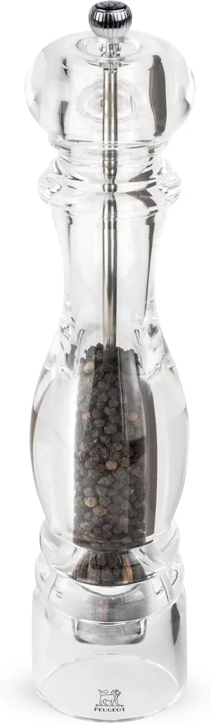Peugeot - Nancy Manual Pepper Mill - Transparent Adjustable Grinder - Acrylic, Clear, 12 inches