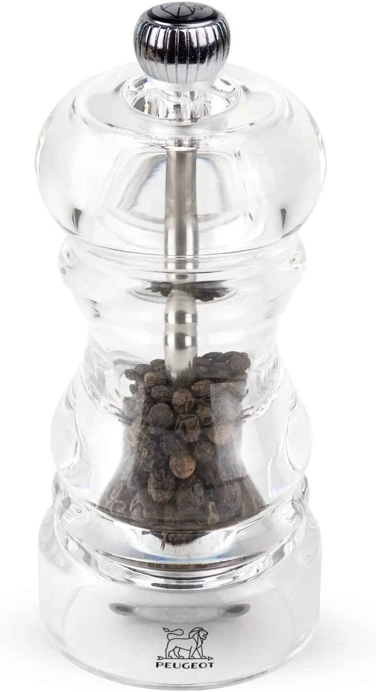 Peugeot - Nancy Manual Pepper Mill - Transparent Adjustable Grinder - Acrylic, Clear, 4.75 inches