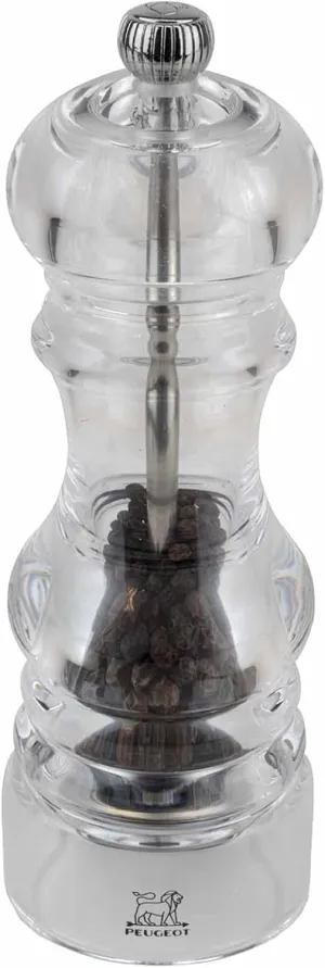 Peugeot - Nancy Manual Pepper Mill - Transparent Adjustable Grinder - Acrylic, Clear, 7 inches