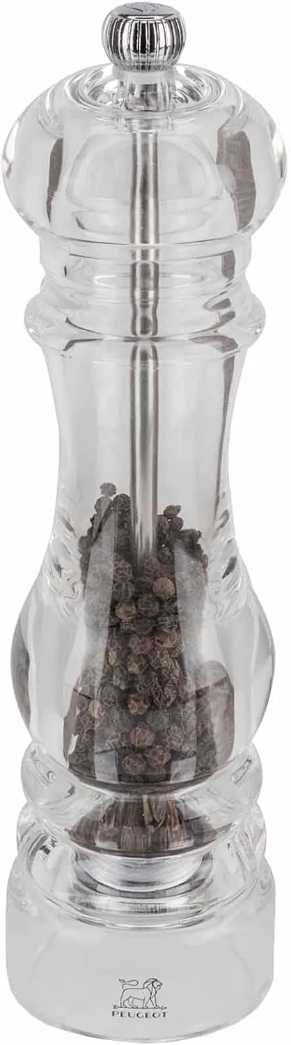 Peugeot - Nancy Manual Pepper Mill - Transparent Adjustable Grinder - Acrylic, Clear, 8.75 inches