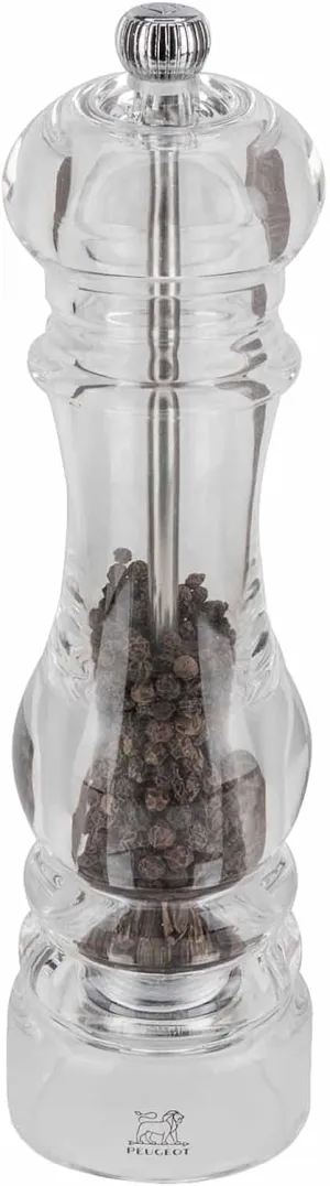 Peugeot - Nancy Manual Pepper Mill - Transparent Adjustable Grinder - Acrylic, Clear, 8.75 inches