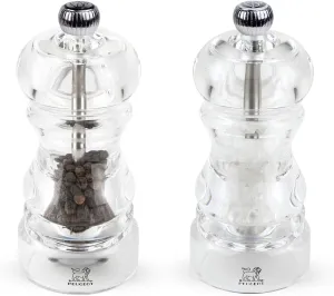 Peugeot - Nancy Manual Salt and Pepper Mill Set - Transparent Adjustable Grinders - Acrylic, Clear, 4.7 Inches
