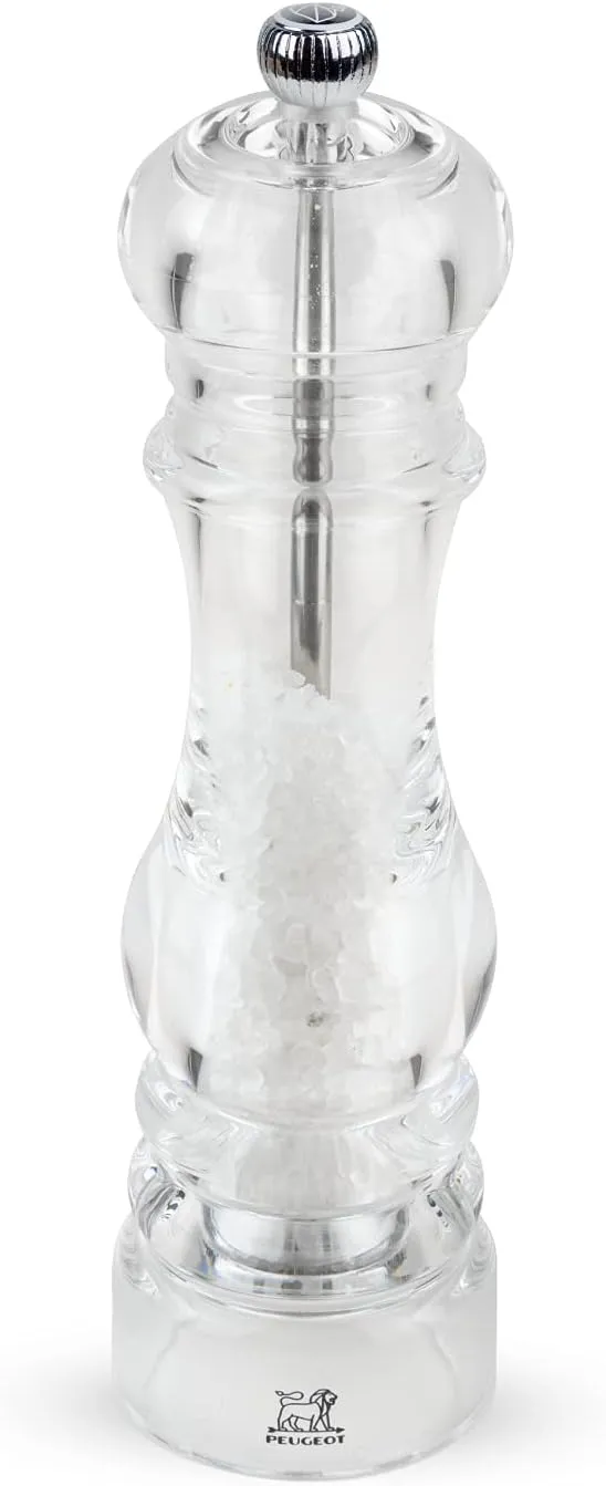 Peugeot - Nancy Manual Salt Mill - Transparent Adjustable Grinder for Rock Salt - Acrylic, Clear, 8.75 inches
