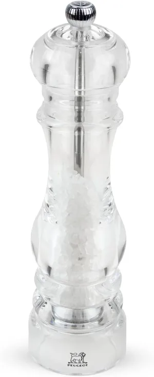 Peugeot - Nancy Manual Salt Mill - Transparent Adjustable Grinder for Rock Salt - Acrylic, Clear, 8.75 inches