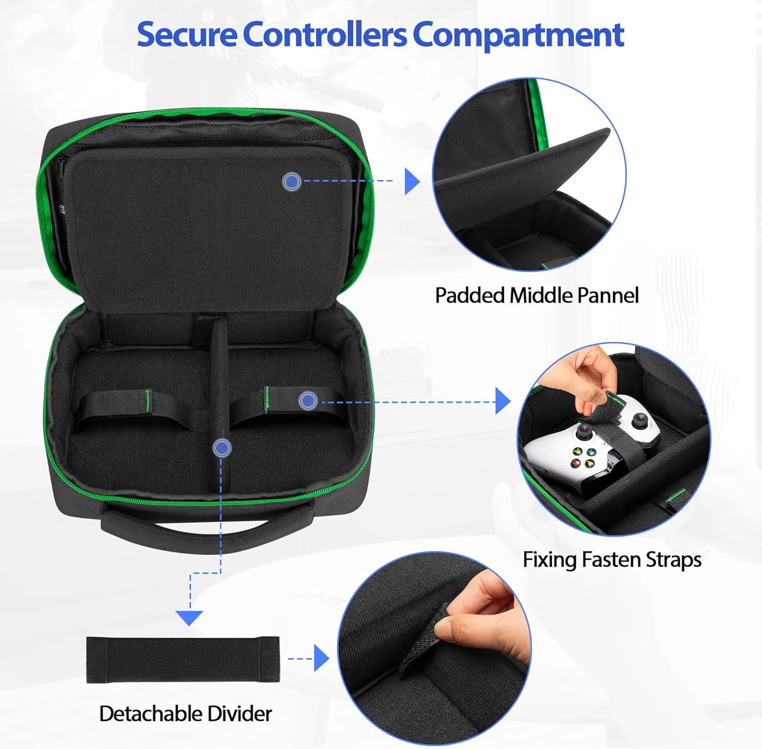PGmoon Controller Travel Carrying Case Compatible with PS5 / PS4 / Xbox / Switch Pro and More Controllers, Protective Storage Bag for 2 Controllers & Other Accessories, Green (Patent Design)