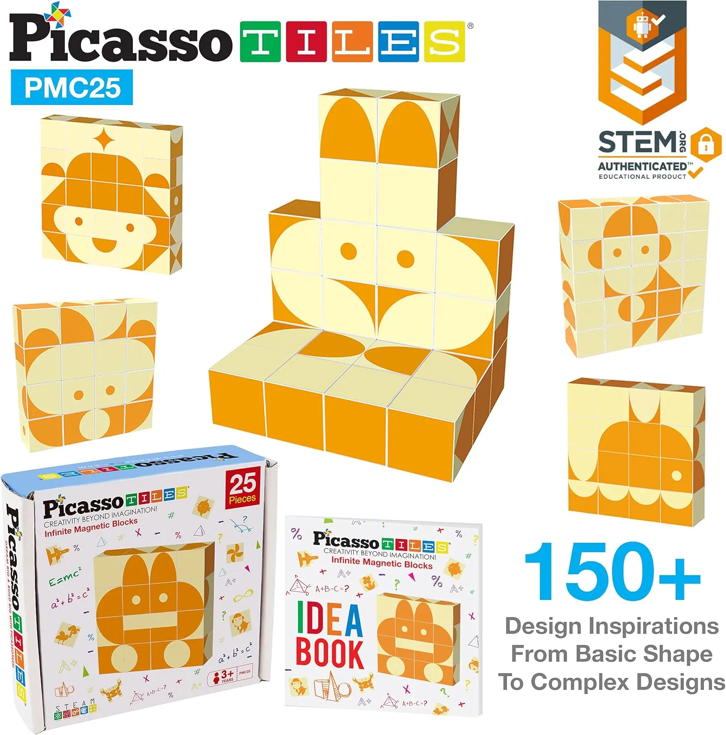 Picasso Cubes 25 Piece Magnetic Puzzle Game Magic Cube Puzzles Brain Teaser Set Kids Toy Magnet Pattern Block Matching Toys with Free Ideabook 150  Inspirations Included STEM Learning Early Education