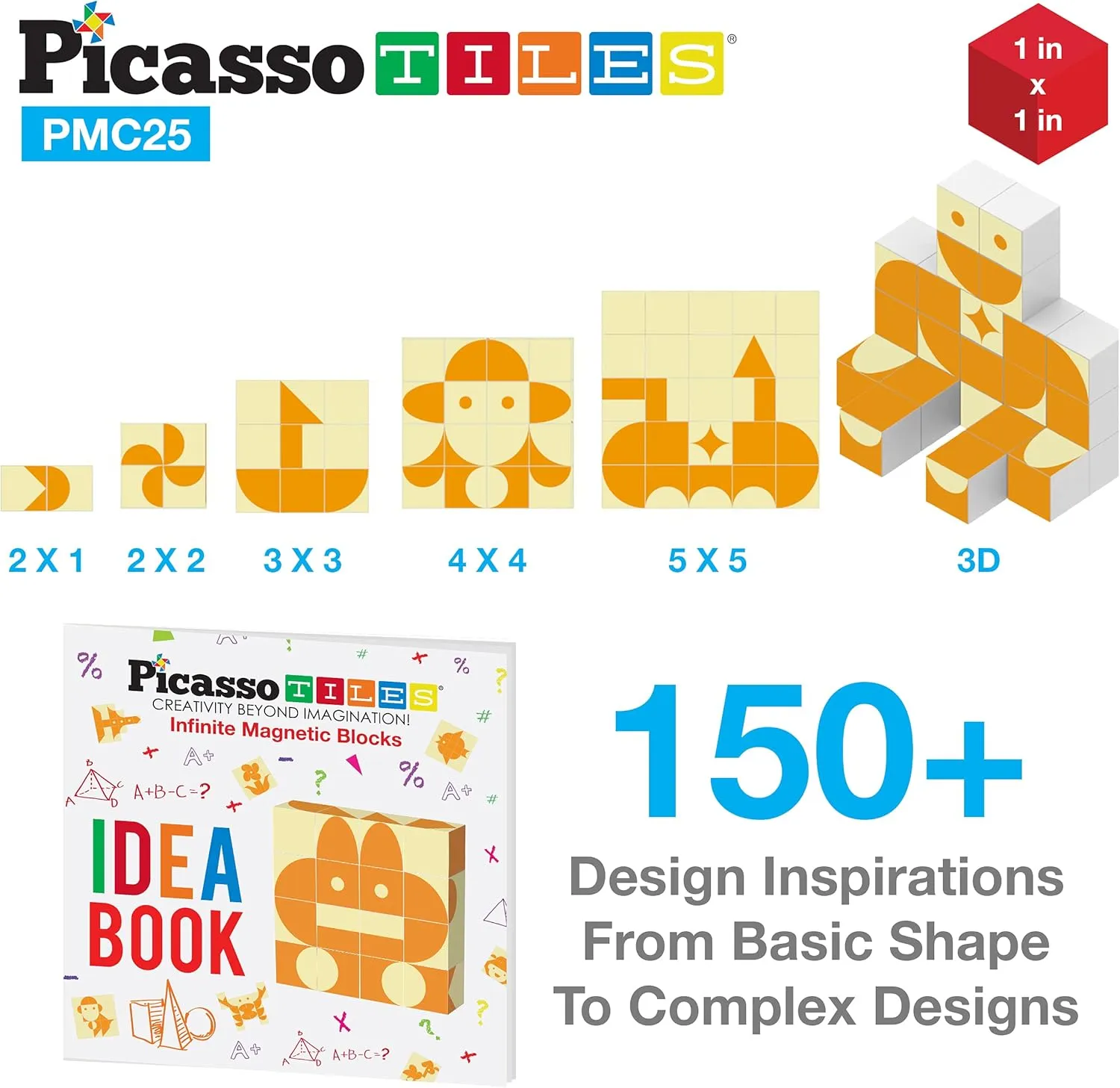 Picasso Cubes 25 Piece Magnetic Puzzle Game Magic Cube Puzzles Brain Teaser Set Kids Toy Magnet Pattern Block Matching Toys with Free Ideabook 150  Inspirations Included STEM Learning Early Education