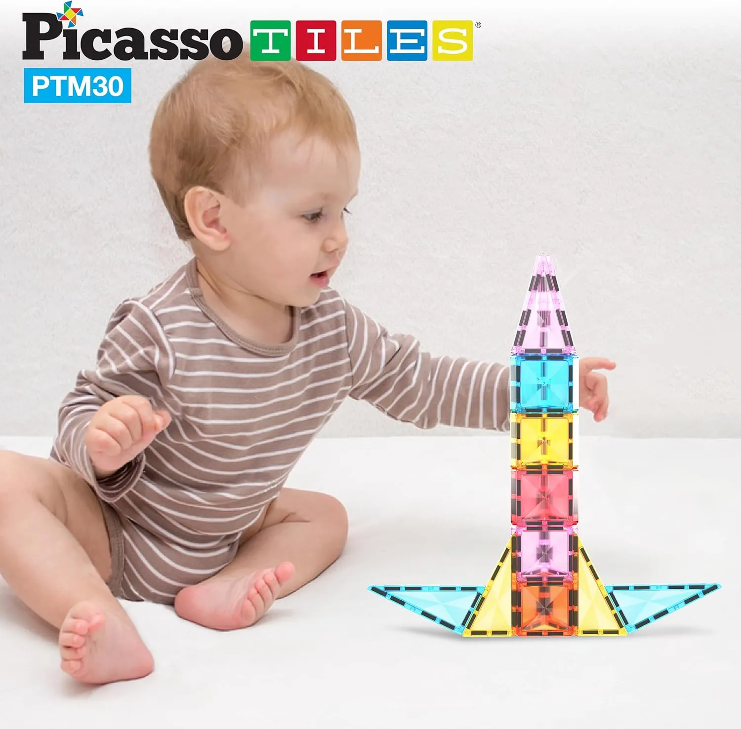 PicassoTiles Mini Size Magnetic Tiles Sensory Magnet Toys Diamond Series Construction Building Blocks Set STEM Learning Travel Size Educational Toy for Kids Boys Girls Toddlers Age 3  PTM30