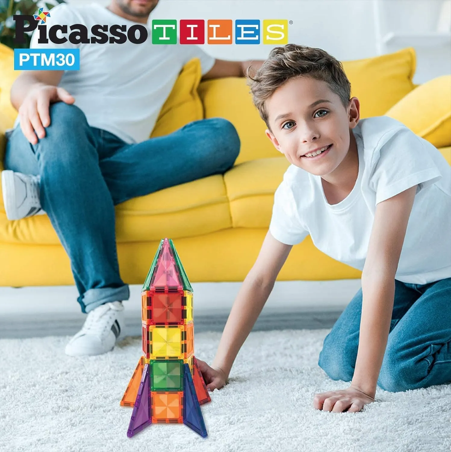 PicassoTiles Mini Size Magnetic Tiles Sensory Magnet Toys Diamond Series Construction Building Blocks Set STEM Learning Travel Size Educational Toy for Kids Boys Girls Toddlers Age 3  PTM30